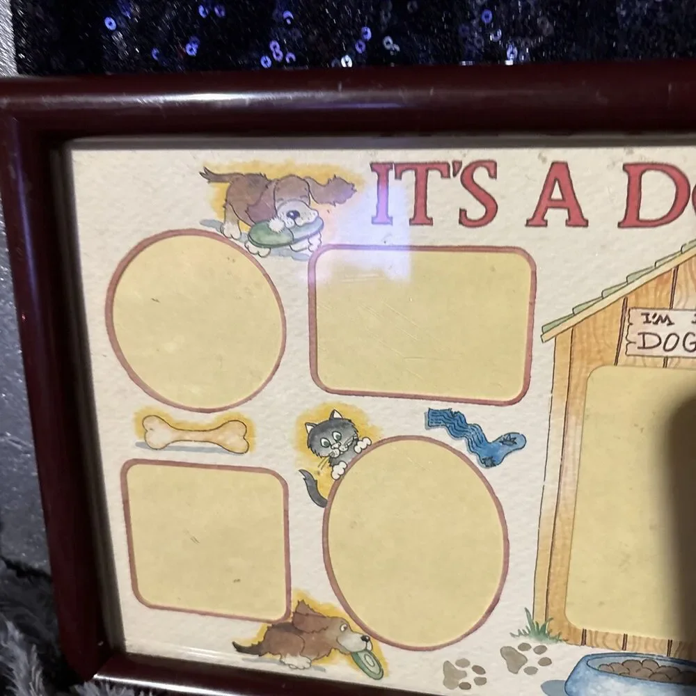 Vintage Its A Dogs Life Pet Collage Picture Frame Wood Wall Decor 8x16 USA